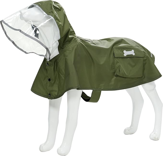 Waterproof Dog Raincoat, Adjustable Reflective Lightweight Pet Rain Clothes with Poncho Hood (Army Green, XX-Large)