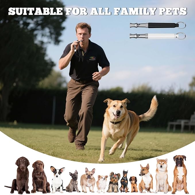 2 PCS Dog Whistles,Professional Recall Dog Training Whistle with Lanyard,Adjustable Ultrasonic Silent Dog Recall Whistles,Dog Whistle to Stop Barking Neighbors Dog,Dog Barking Stopper (Black+White)