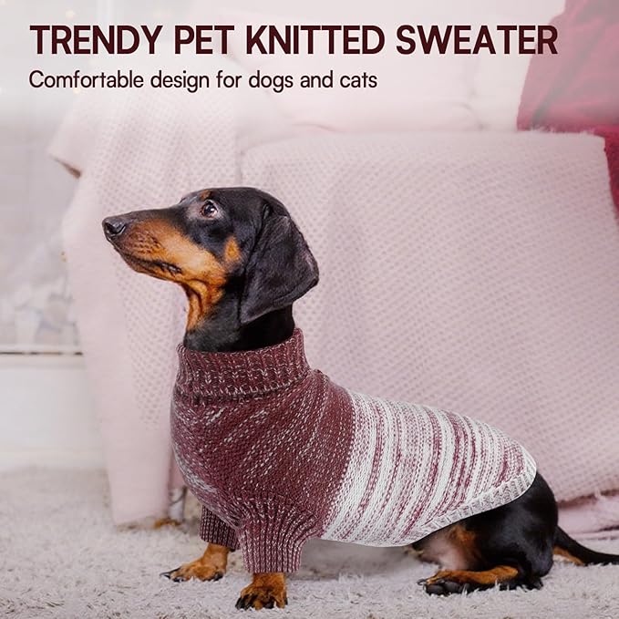 Queenmore Pullover Large Dog Sweater,Classic Turtleneck Warm Pet Sweater with Leash Hole for Dog Girls Boys,Winter Knitwear Clothes for Dachshund,Corgi,French Bulldog(Purple,L)