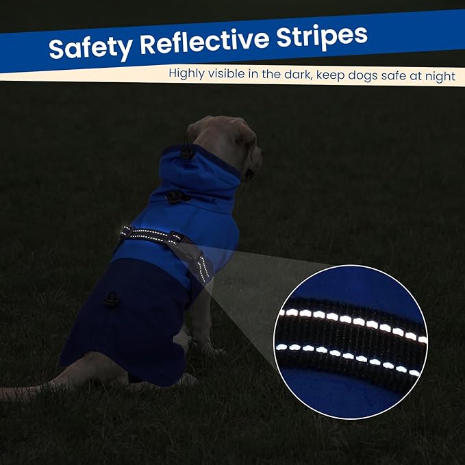 BRKURLEG Dog Raincoat Adjustable Dog Rain Jacket with Hood Dogs Waterproof Rainproof Jacket with Leash Hole Pet Poncho Rain Coat Poncho with Reflective Strip, Blue, XXXL