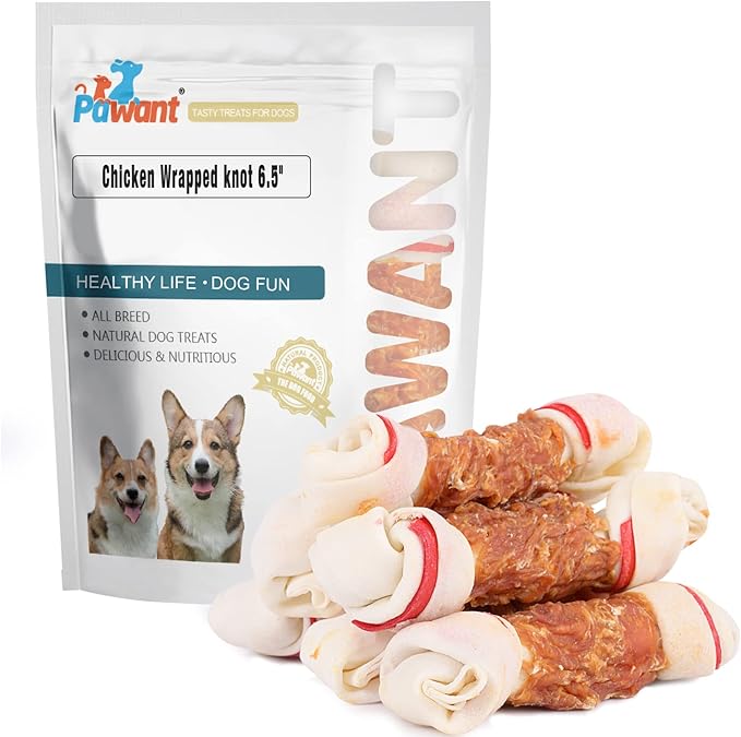 Dog Treats Chicken Wrapped Rawhide Bones for Small Dog Treats Puppy Chews Snacks Promotes Healthy Chewing Chicken Wrapped Knot 6.5" 2lb