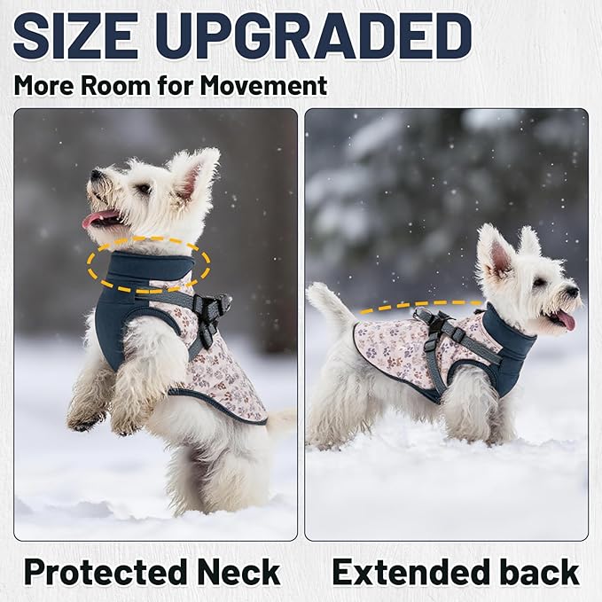 Dog Winter Coat for Small & Medium Dogs (Up to 31lb), Waterproof Dog Coat with Harness, Puppies Windproof Puppy Puffer Jacket, Snowsuit for Dachshund,Frenchie, Corgi (Paw Blue, XLarge)