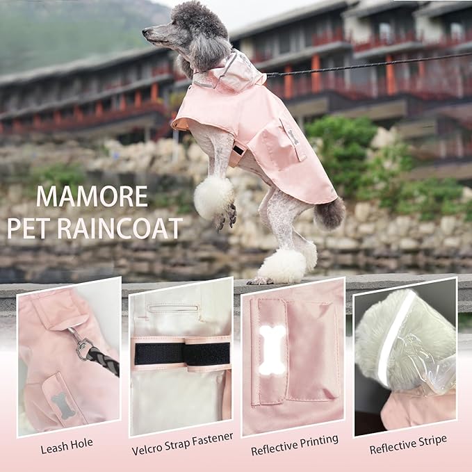 Dog Raincoat Waterproof, Adjustable Reflective Hooded Dog Rain Poncho with Leash Hole for Small Medium Large Dogs (Pink, XX-Large)
