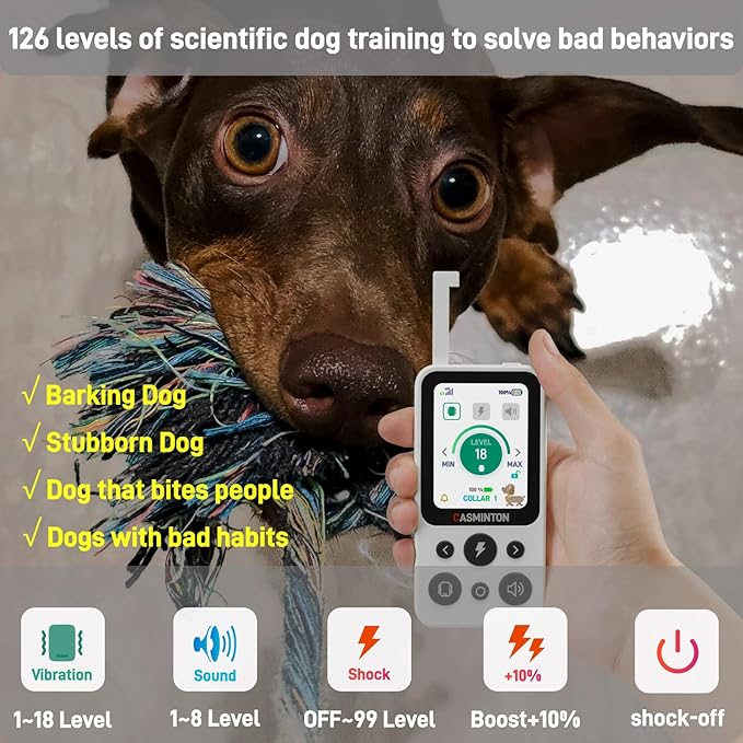 Shock Collar for Dogs [CRS01] 126 Training Levels, 4 Powerful Modes with 2.8-inch LCD high-Definition display100% Safe Training Collar for Large Medium Small Dogs IPX7 Waterproof E Collar