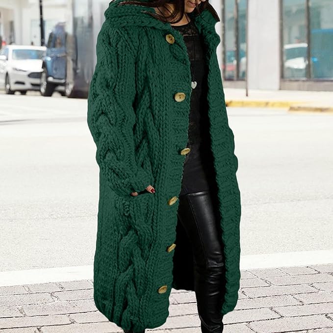 LOAIHA Women Chunky Cable Knit Long Sleeve Cardigan Fall Winter Trendy Oversized Button Down Sweaters Outerwear with Pocket