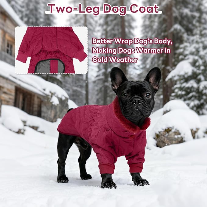 IDOMIK Dog Winter Coat for Large Dogs, Warm Dog Winter Jacket with Fleece High Collar, Zippered Cold Weather Coats for Dogs, Waterproof Doggy Snow Jacket Clothes,WineRed,L