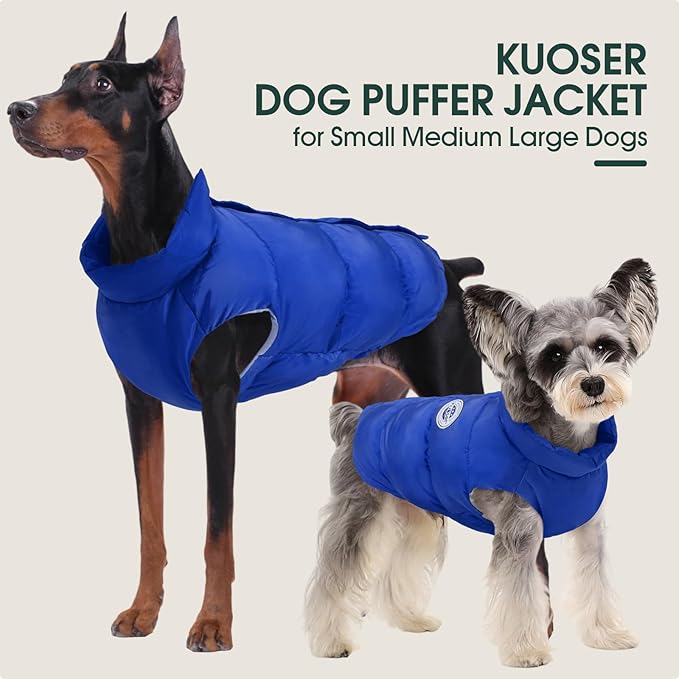 Kuoser Dog Coat Warm Dog Puffer Jacket, Windproof Dogs Padded Vest Lightweight Cold Weather Coats Pet Snowsuit Soft Puppy Winter Clothes for Large Dogs, Button Design, Easy On/Off, Blue XL