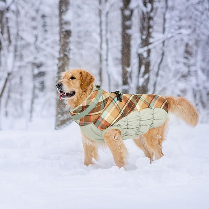 Lelepet Warm Dog Winter Coat Dog Coats for Small Dogs Waterproof Dogs Jacket with Harness Built in Reflective Cold Weather Coats Windproof Zip-Up Winter Fleece Vest Snowsuit Yorkie Brown Plaid S