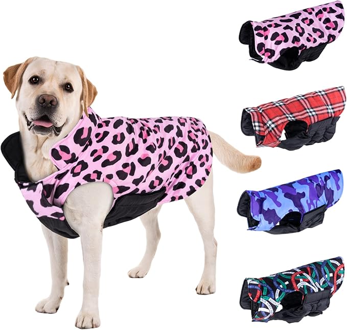 CuteBone Winter Dog Coat - Waterproof Windproof Reversible Vest, Thick Adjustable Cold Weather Jacket for Small Medium Large Dogs, Soft With Leash Hole