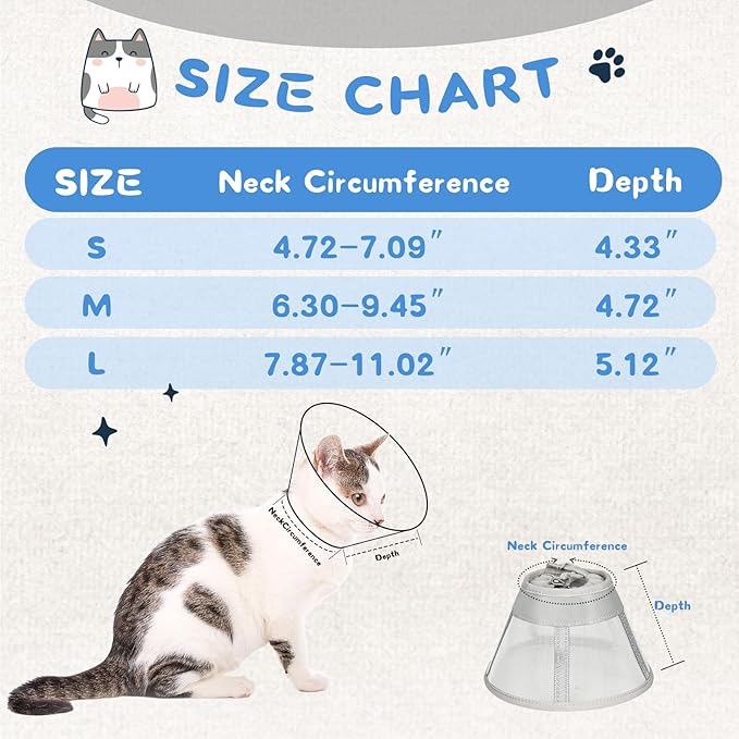 Supet Cat Cone Collar Soft, Air Mesh Recovery Collar to Stop Licking, Breathable Neck Cone Alternative for Small Kitten, Lightweight Cat Head Cone Anti Scratch (S)