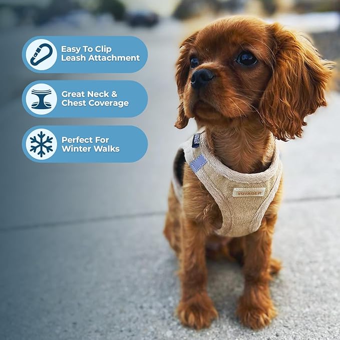 Best Pet Supplies - All Weather Mesh/Plush, Reflective, No Pull Harness for Small, Medium Dogs, Cats - Secure with Hook & Loop Fastener, Buckle, Double D-Rings - Latte Suede, XS