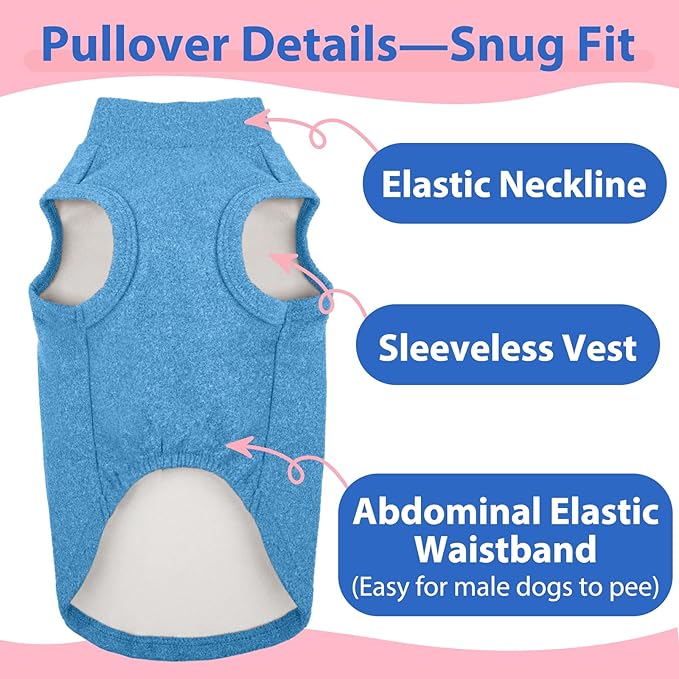Fleece Sweater for Smalll Dogs - Blue, M - Pullover Vest | Stretchable Warm Sweatshirt, Lightweight Winter Jacket for Free Movement,Seasonal Dog Clothes,Shih Tzu, Papillon