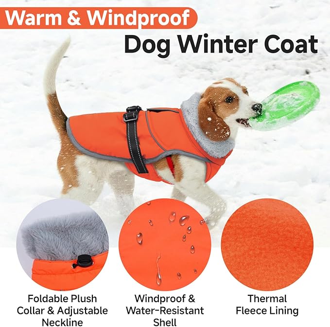 Lelepet Warm Dog Winter Coat Reflective Dog Jacket Fleece Vest Waterproof Windproof Cold Weather Coats with Adjustable Buckle Plush Turtleneck Pet Snowsuit for Small Medium Large Dogs,Bichon,M