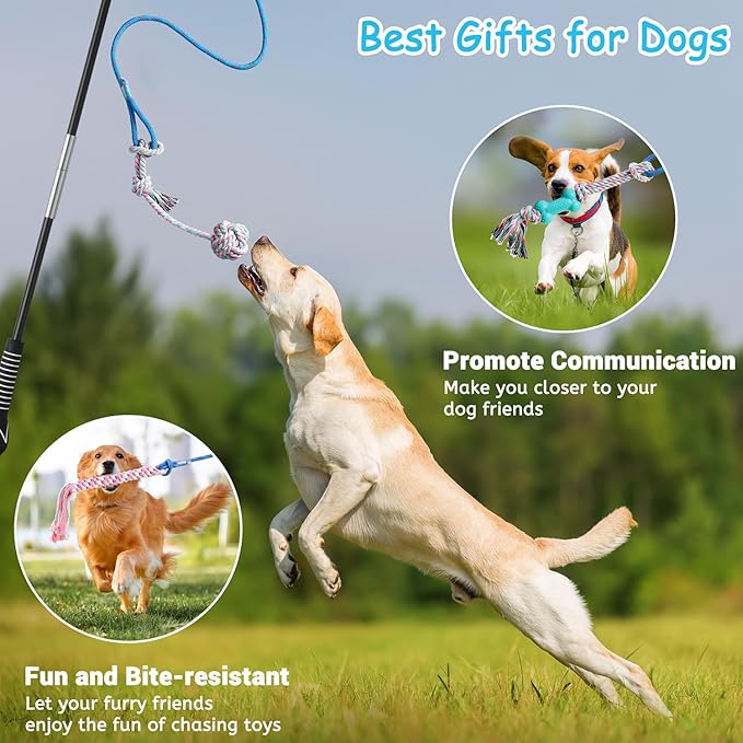 Aitmexcn Flirt Pole for Dogs Chase and Tug of War, Interactive Dog Toys for Large Medium Small Dogs, Dog Enrichment Toys with Rope Chewing Toys for Outdoor Training Playing Exercise