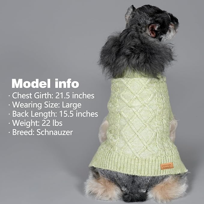 KYEESE Dog Sweater Stretchy Small Pet Sweater, Warm Dogs Clothes Turtleneck Pet Coats Soft Dog Sweater for Small Dogs Pet Knitwear with Long Sleeve for Cold Weather, Green, Large