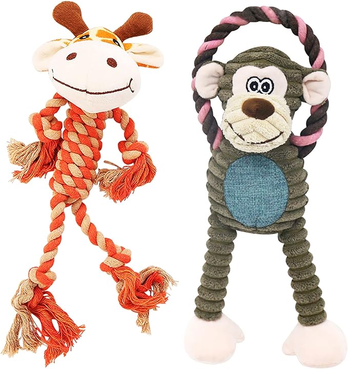 Rope Dog Toys to Keep Them Busy - Tug of War Dog Toys for Boredom Plush Interactive Squeaky Puppy Toys for Small Medium Large Dogs