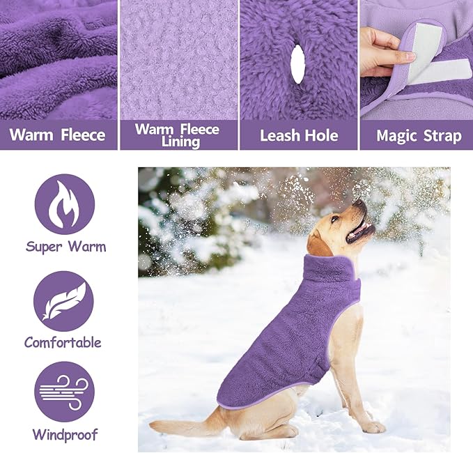 Malier Dog Winter Coat, Reversible Fleece Dog Cold Weather Coats, Windproof Warm Snow Puppy Jacket Vest Pet Clothes for Small Medium Large Dogs (Purple, Large)