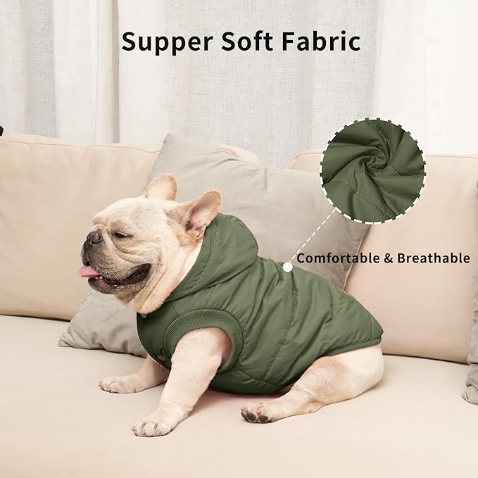 Fleece Lining Extra Warm Dog Hoodie in Winter for Large Dogs Jacket Pet Coats with Hooded Green XL