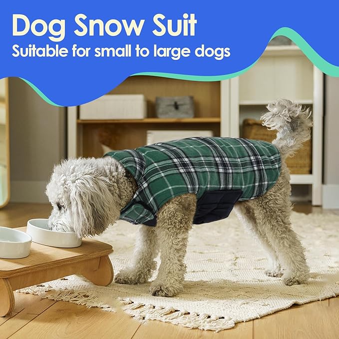MIGOHI Reversible Dog Coat, Windproof Waterproof Warm Jacket for Cold Weather, British Style Plaid, Small Medium Large Dogs, Green, S