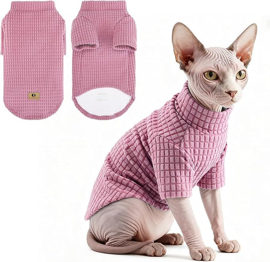KOOLTAIL Cat Sweater for Sphynx - Soft Fleece Sweaters for Cats Only, Elastic Pet Clothes with Sleeves, Thick Winter Warm Cold Weather Apparel for Hairless Cat, Puppy Pajamas for Small Dogs, Pink M