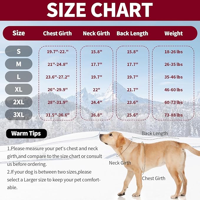 IDOMIK Dog Winter Coat for Large Dogs, Warm Dog Winter Jacket with Fleece High Collar, Zippered Cold Weather Coats for Dogs, Waterproof Doggy Snow Jacket Clothes,WineRed,L