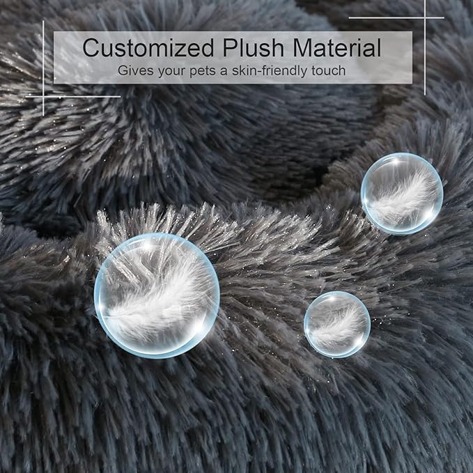 Dog Bed, Cat Calming Bed, Faux Fur Pillow Pet Donut Cuddler Round Plush Bed for Large Medium Small Dogs and Cats (Light Grey, 44.0" L x 44.0" W x 7.0" Th)