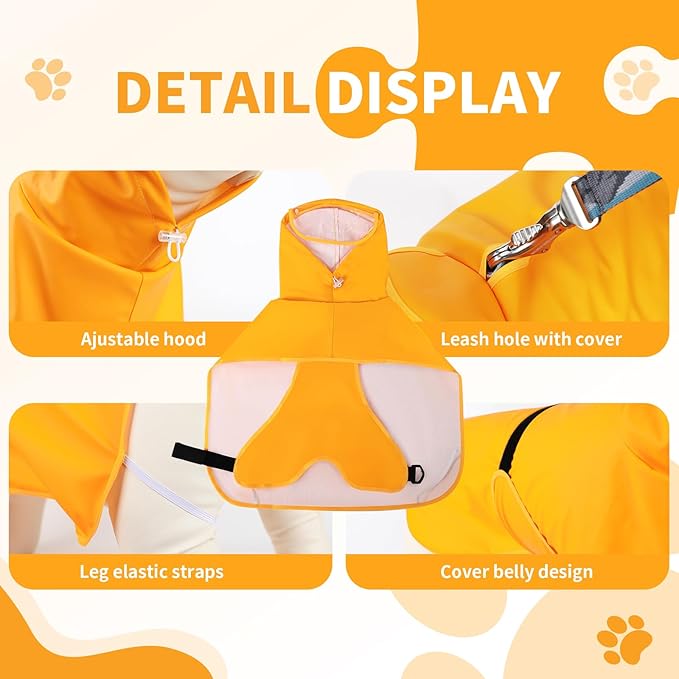 Dog Raincoat, Waterproof Windproof Dog Rain Jacket with Hood, Rain Coat with Leash Hole, Adjustable Raincoat Poncho for Small Medium Large Dogs Outdoor (Yellow, Medium)