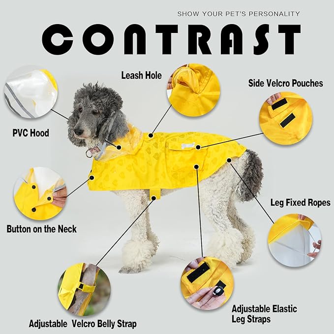 Dog Raincoat,Waterproof Rain Poncho with Hoodie, High Reflective Adjustable Pet Rain Jacket with Leash Hole for Small Medium and Large Dogs (Yellow(Water-Reactive Hydrochromic), X-Small: 4-9lbs)