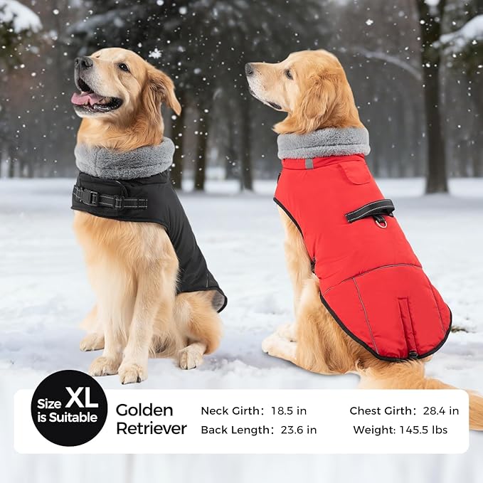 Mihachi Dog Coat for Large Dogs, Warm Dog Winter Coat Waterproof Dogs Jacket with Harness Built in Reflective Pet Fleece Vest, Puppy Cold Weather Coats Turtleneck & Windproof Pet Snowsuit, Black XXL