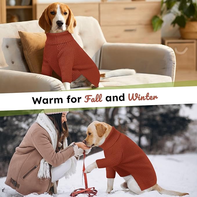 Queenmore Soft Warm Large Dog Sweater, Large Dog Sweaters for Male Dogs, Pet Christmas Sweaters, Extra Large Breeds Kintwear, Turtleneck Pullover Pet Clothes, Saddle Brown 3XL
