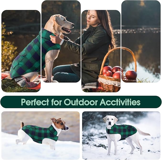 Kuoser Reversible Winter Coat, British Style Jacket for Small Dogs, Warm Windproof Puppy Cold Weather Clothes Vest, Green XS