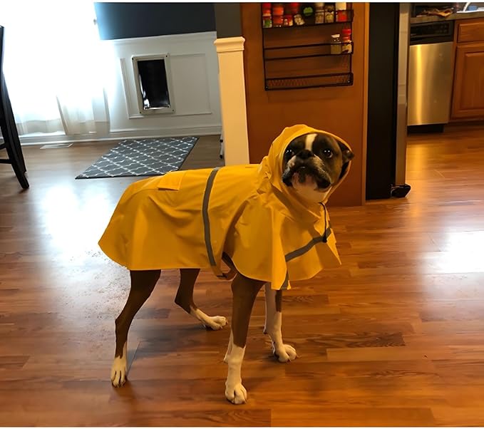 NACOCO Large Dog Raincoat Adjustable Pet Water Proof Clothes Lightweight Rain Jacket Poncho Hoodies with Strip Reflective (XL, Yellow)