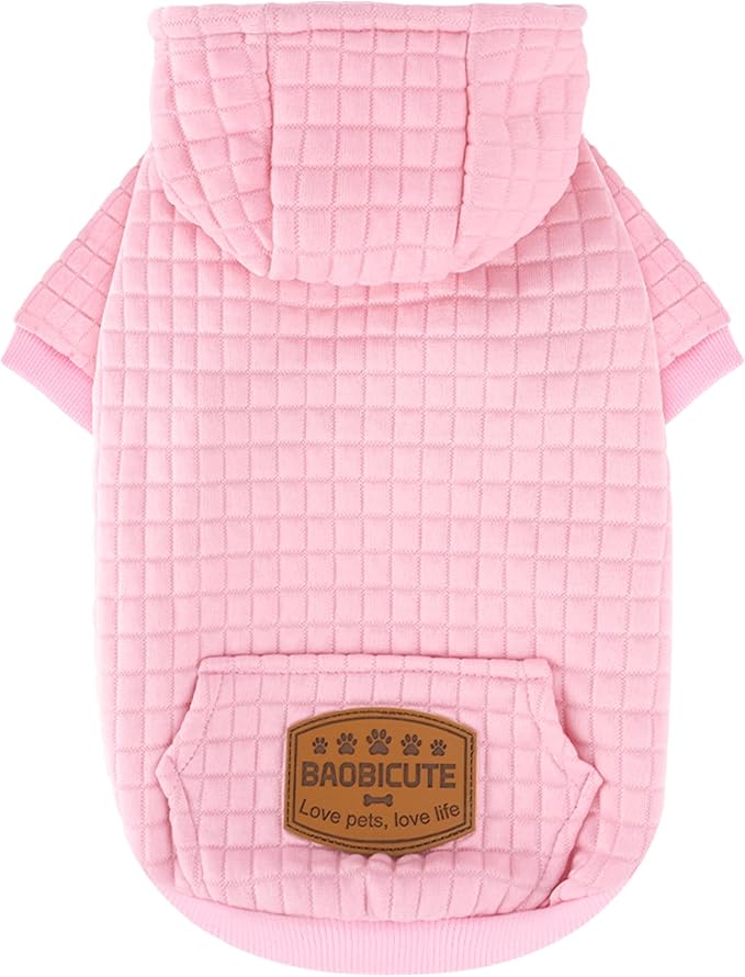2 Pack Dog Hoodie Sweaters for Small Medium Dogs Warm Dog Clothes for Large Dogs Soft Waffle-Like Laminated Sweatshirt Bulldog (Pink, L (Back: 19",Chest: 28", Neck: 17.5"))