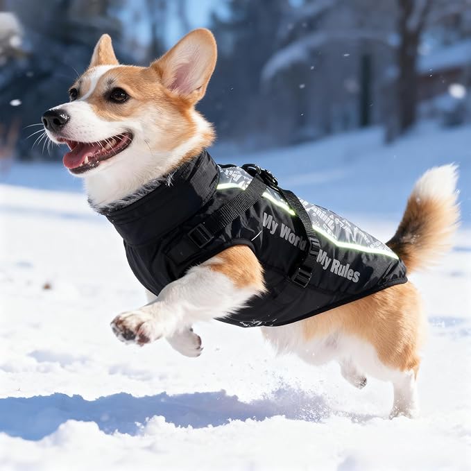 Dog Coat for Medium Large Dogs,Waterproof Reflective Dog Winter Jacket with Harness, Fleece Snowsuit,Warm Pet Winter Coat(Reflective white-6XL)