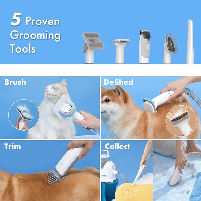 Neakasa P2 Pro Dog Grooming Kit, Dog Clippers Vacuum Suction 99% Hair, Pet Grooming with 5 Proven Tools, 2L Large-Capacity Easy Empty Dustbin for Dogs Cats Animals