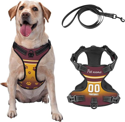 Custom Dog Harness with Reflective Stripes Personalized Name and Number Dog Vest Harness with Pet Traction Rope for Small Medium Large Dog