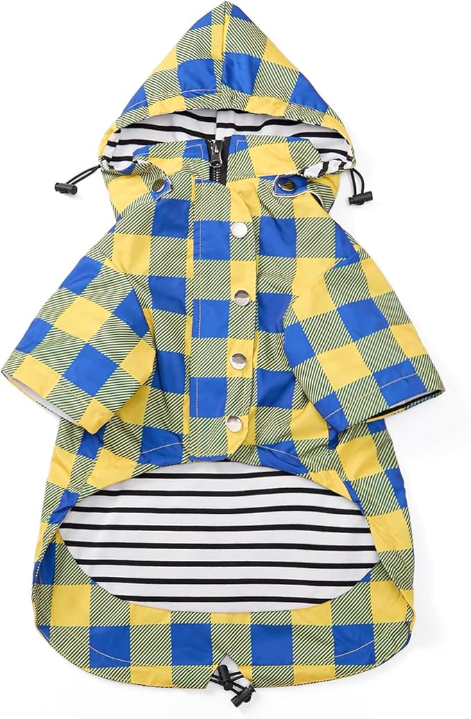 Dog rain Coat Waterproof Raincoat Puppy Jacket with Legs Buttons Zipper Hood Drawstring Fit for Yorkie Terrier Schnauzer Poodle Border Collie Labrador Golden Retriever 8lbs to 80lbs Yellow L