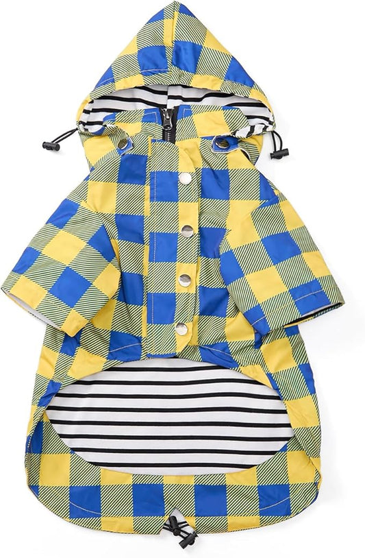 Dog rain Coat Waterproof Raincoat Puppy Jacket with Legs Buttons Zipper Hood Drawstring Fit for Yorkie Terrier Schnauzer Poodle Border Collie Labrador Golden Retriever 8lbs to 80lbs Yellow S