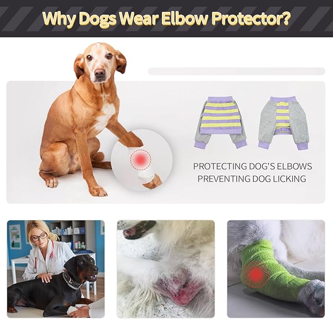 FUAMEY Dog Recovery Sleeve with Elbow Protector,Dogs Shirt Stop Licking Joints,Pet Long Sleeve Suit Protecting Dog's Front Leg Arm Wounds Cover Skin Conditions Purple Stripes 3XL