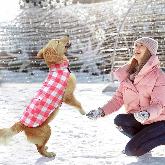 Malier Classic Plaid Fleece Dog Coat - Warm Winter Jacket with Pocket for Small to Large Dogs (Pink, XX-Large)