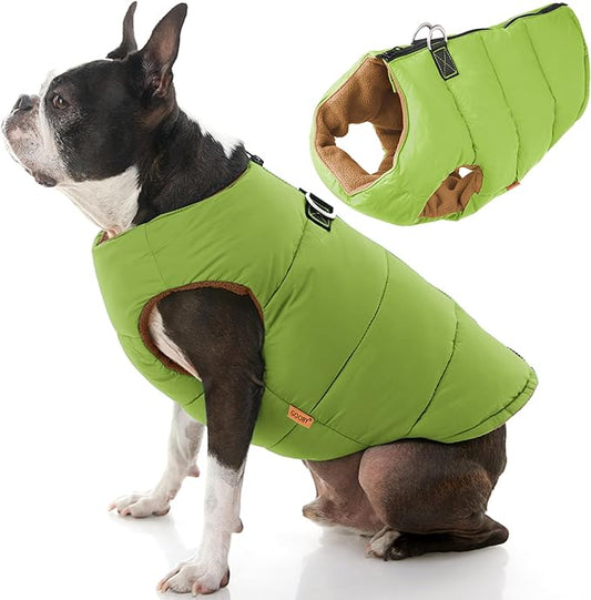 Gooby Padded Vest Dog Jacket - Solid Green, X-Small - Warm Zip Up Vest Fleece Jacket with Dual D Ring Leash Water Resistant for Small to Medium Dogs