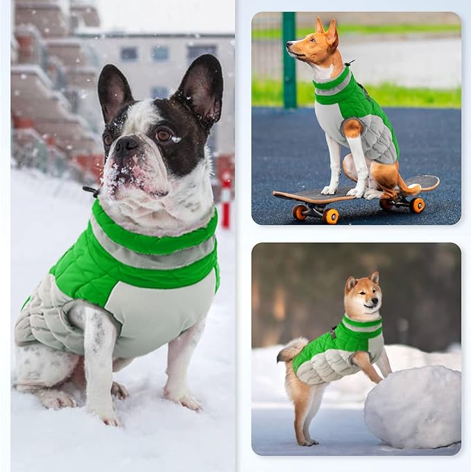 Small Dog Coat,Dog Jackets for Small Dogs,Warm Winter Jacket, Puppy Coat with Harness Built in,Waterproof Dogs Jacket,Puppy Cold Weather Coats,Pet Winter Clothes Snowsuit Shih Tzu Bichon,Green