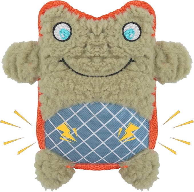 Crinkle Dog Toys Squeaky Plush No Stuffing Cute Puppy Stuffless Tough Rop Pull Toy, Fun Dog Stuffed Animals Durable Chew Set for Small Medium Large Pup (Large, Green Frog)