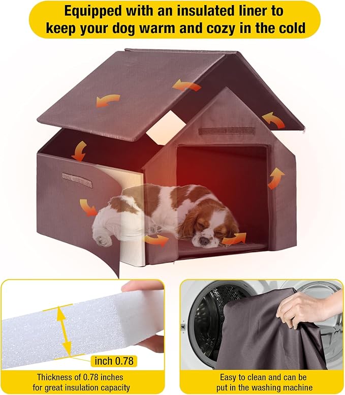 Dog House Outdoor, Insulated Dog Kennel Outside for Large Breed, 50.87" L Weatherproof Large Dog Shelter with Anti-Chewing Iron Frame (White, 45" D x 32.9" W x 32.6" H)
