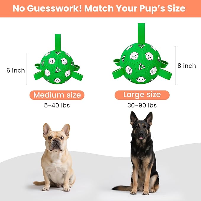 Dog Soccer Ball with Tabs, Durable Dog Soccer Ball, Puppy Water Toys Outdoor, Birthday Toys for Small & Medium Dogs, 6 Inch