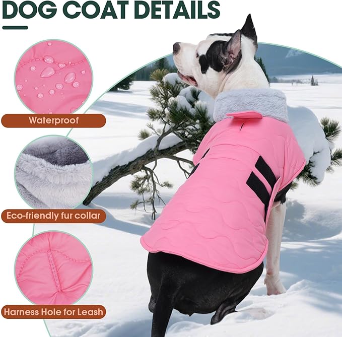 Kuoser Dog Jacket, Winter Dog Coats for Medium Dogs, Cold Weather Coats Pet Clothes, Doggie Snow Jacket for Frech Bulldog, Boston Terrier, Pink L