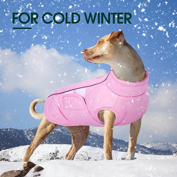 Kuoser Large Dog Coat, Winter Waterproof Dog Jackets for Large Dogs, Reflective Doggie Vest with Leash Hole, Cold Weather Coats Pet Snow Jacket for Labrador Beagle, Pink XXL