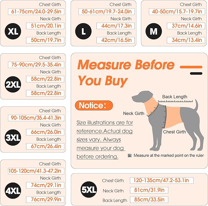 Extra Large Dog Coat, Warm Dog Winter Jacket, Waterproof Dogs Snowsuit with Foldable High Collar, Reflective Strips, Adjustable Hook & Loop Closure - Ideal for Cold Weather - Orange 5XL