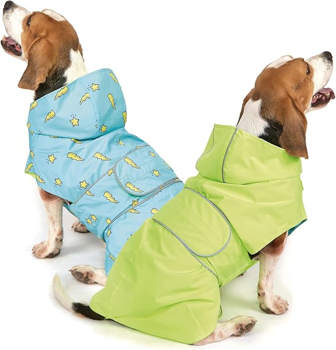 Dog Raincoat Reversible, Single Side Slicker Poncho Adjustable Waterproof Dog Rain Jacket with Leash Hole/Reflective Stripe Hooded Snowproof Windproof Clothes for Small to 3X-Large Dogs, 3XL