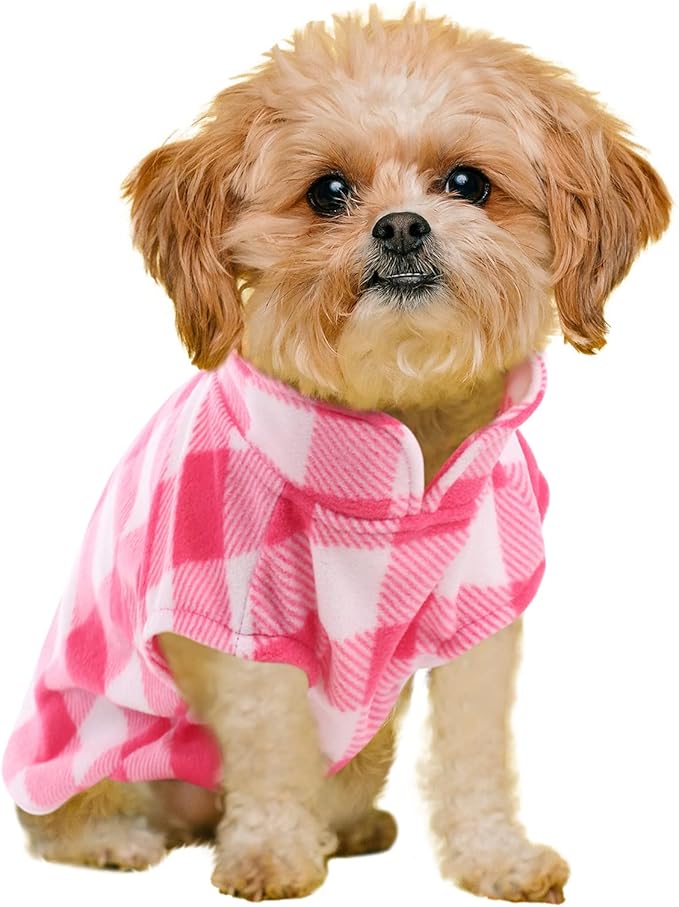 Kama Bridal Spring & Autumn Dog Coat - Pink & White Plaid Fleece Vest for Cats & Small Dogs (Pink, XXS)